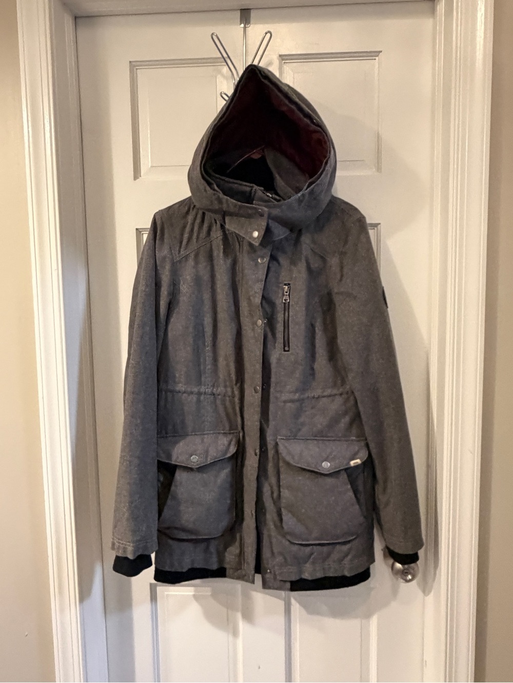 Vans Hooded Utility Jacket Gray & Burgundy- Size Medium Like New